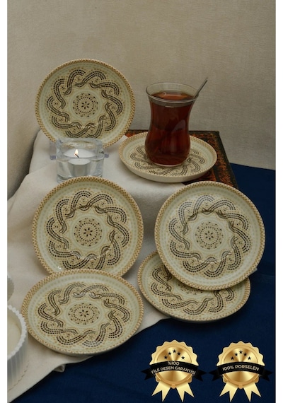 Efes 6 Adet 12cm Porselen Çay Tabağı Kırık Beyaz Çok Renkli