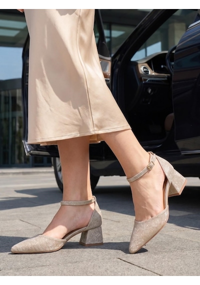 Nesilshoes Nesil Shoes Ermod 301 Altın Simli Topuklu Kadın Ayakkabı Altın Sim