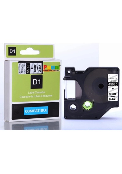 Puun Dymo D1 45020 12mmX7m Şeffaf üzeri Beyaz 720600 Uyumlu şerit