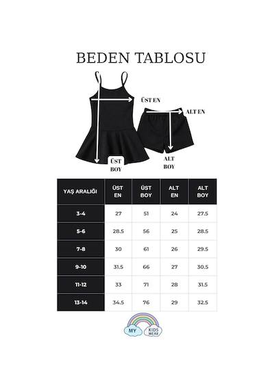My Kids Wear Kız Çocuk Garson Mayo Elbiseli Şortlu 2 Li Takım 12416 Siyah