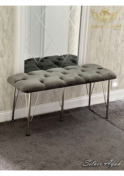 By Hakan Aşkın Silver Metal Ayaklı 100 Cm Babyface Puf & Bench Koyu Füme Silver Füme Bbf