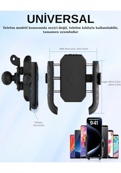 Motosiklet Telefon Tutucu Gidon Ve Ayna Uyumlu, Hırsızlık Önleyici, Titreşim Emici