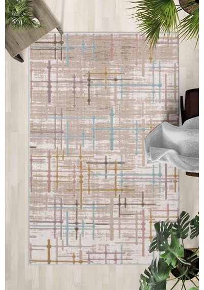 Kaymaz Taban Yıkanabilir Halı Mutfak, Salon, Yatak Odası İçin Modern Dijital Baskı Halı Slnhalı86 - 356 Çok Renkli