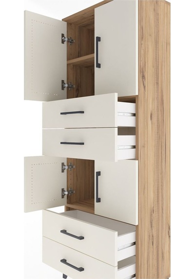 Arges Dolap 3 Raflı 4 Çekmeceli 4 Kapaklı 60x30x163 Çam-aytaşı Atlas Çam