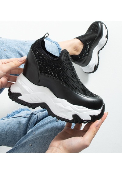 Dabab Shoes Olıvıa Siyah Taş Detaylı 10 Cm Gizli Topuk Platform Slip-on Sneaker Ayakkabı
