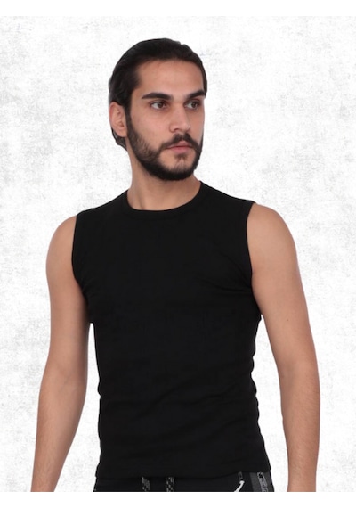Tutku Erkek %100 Pamuk Spor Fanila 6'lı Atlet Siyah
