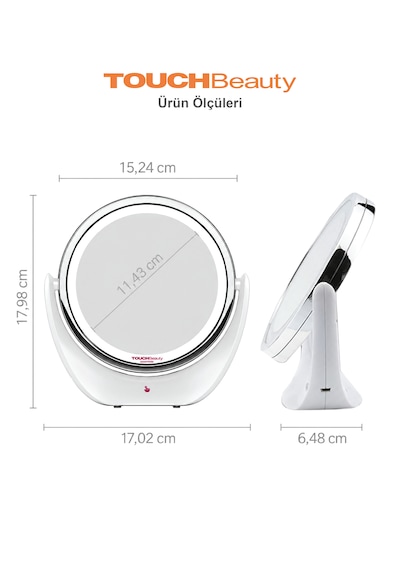 Touchbeauty Tb1276 Led Işıklı, Dounmatik Ekranlı, Şarj Edilebilir Makyaj Aynası 5x Büyütmeli Beyaz