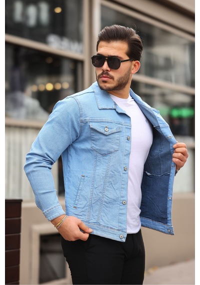 Serseri Jeans Koyu Haki Erkek Kot Ceket Mavi