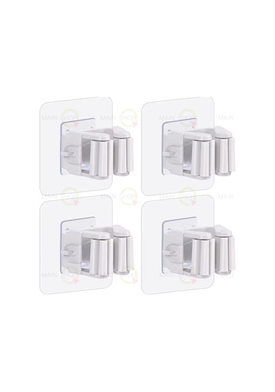 Mainshop Yapışkanlı Pratik Mop Temizlik Fırçası Tutucu Asma Askı Aparatı Paspas Sapı Tutucu 4 Adet M-310 Beyaz