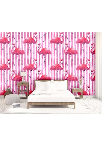 Pembe Flamingolar Desenli Duvar Kağıdı