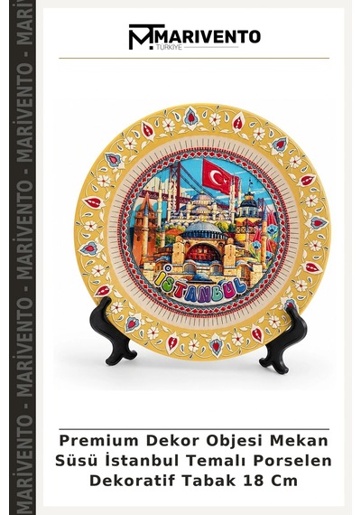 Premium Dekor Objesi Mekan Süsü İstanbul Temalı Porselen Dekoratif Tabak 18 Cm