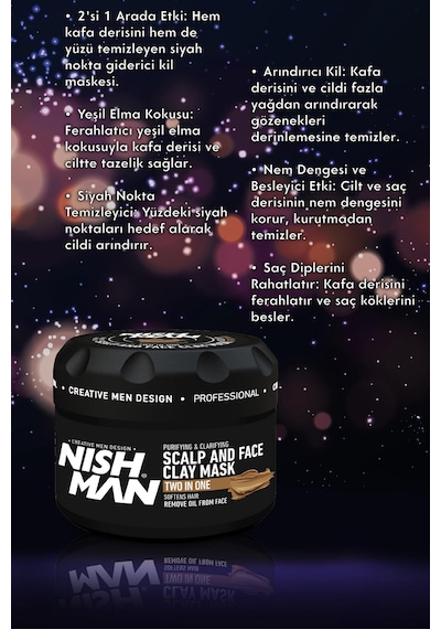 Nishman 2'si 1 Arada  Saç Derisi ve Cilt için Kil Maskesi 300 ML