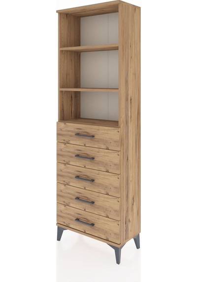 Arges Dolap 3 Raflı 5 Çekmeceli 60x30x182 Çam-çam Çam