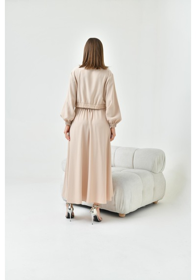 Ftz Women Kadın Simli Crep Etekli Takım Beige 30839-beige Bej