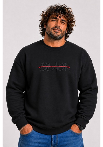Starbattal Erkek Büyük Beden Sıfır Yaka 3ip Sweat Black 24202 Sıyah-2856 Siyah