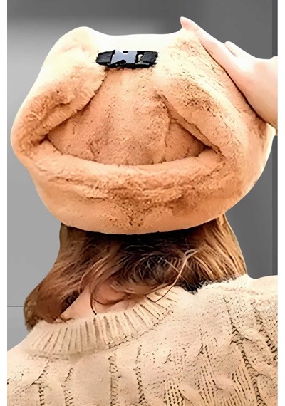 Uniquetrenders Kadın Peluş Kalpak Pilot Şapka Camel