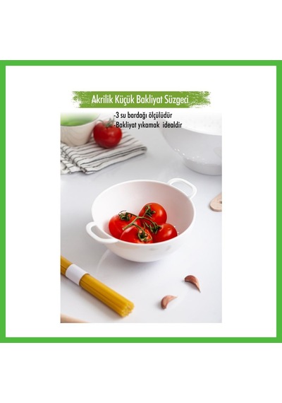 Vaveni Akrilik Beyaz Mini Pirinç Süzgeçi & Bakliyat Süzgeçi 3 Su Bardağı Ölçülü Arz