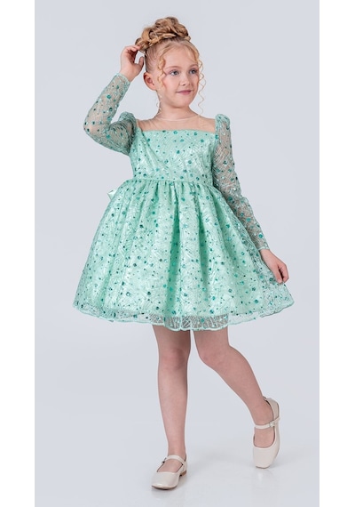 Mnk Baby & Kids Ruche Lipa Kız Çocuk Abiye M00783 Yeşil