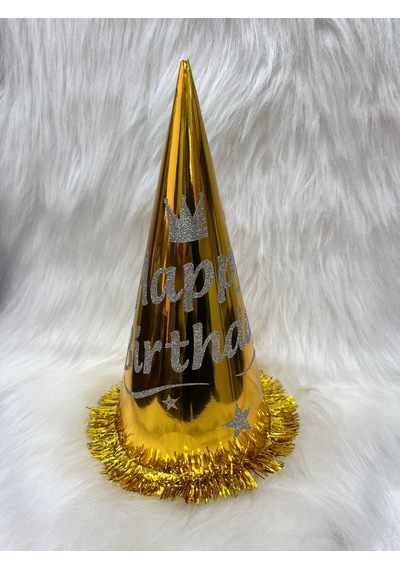 Happy Bırthday Simli Baskılı Gold Şapka 35 Cm