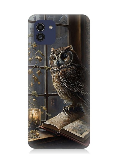 Samsung Galaxy A03 Uyumlu Baykuş Ve Kitap Desenli Silikon Kılıf