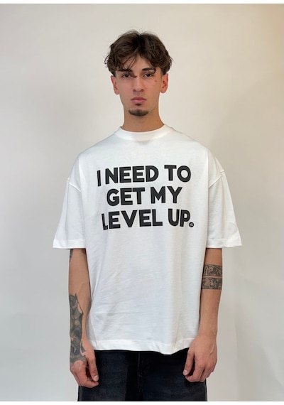 Zaee Level Up Oversize Baskılı Tişört Beyaz