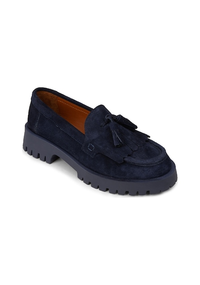Deery Kadın Hakiki Süet Lacivert Püsküllü Loafer Ayakkabı - 02033zlcvc01 Lacivert