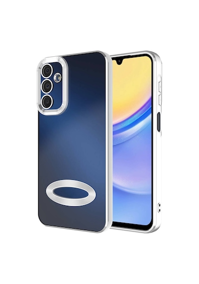 Samsung Uyumlu Galaxy A15 Kılıf Kamera Korumalı Logo Gösteren Zore Omega Kapak Gümüş