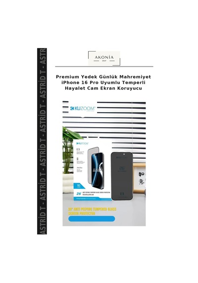 Premium Yedek Günlük Mahremiyet İphone 16 Pro Uyumlu Temperli Hayalet Cam Ekran Koruyucu