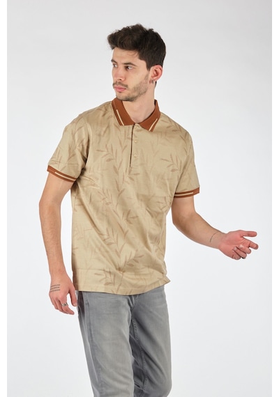 Ecer Erkek Polo Yaka Kısa Kol Tişört - Minimalist Desen - Günlük Stil Bej