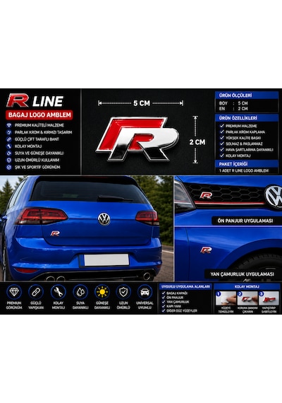 R Logo Bagaj Amblem Krom Kırmızı Premium Tasarım 0