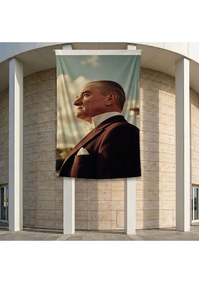 Mustafa Kemal Atatürk Yan Portre Poster Bayrak Premium Raşel Kumaş Ata71 2x3m Diğer