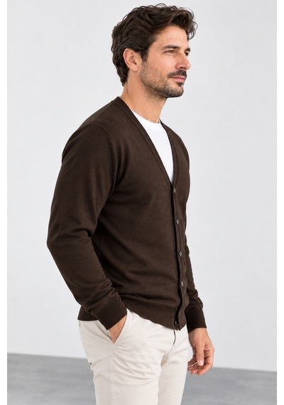 Bihan Store Erkek V Yaka Önü Düğmeli Hırka 7806-kahve