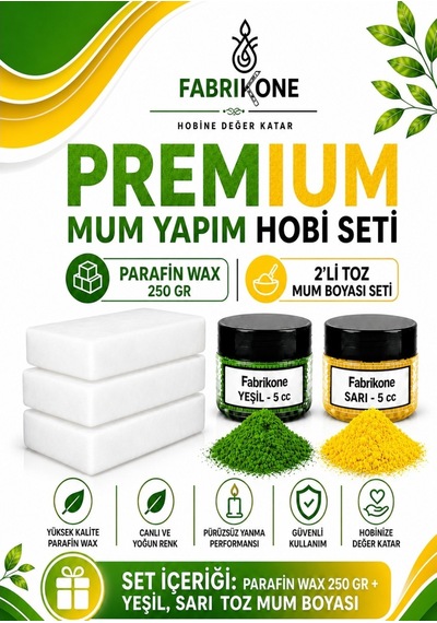Premium Mum Yapım Hobi Seti - Parafin Wax 250 Gr - 2'li Toz Mum Boyası Seti - Yeşil, Sarı Bkfabpw2502ysr Karışık