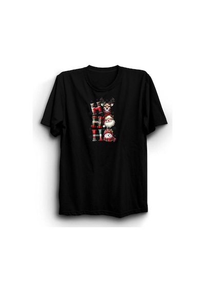 Stoned&Fame Ho Ho Ho Yılbaşı Temalı Baskılı Unisex T-shirt SIYAH