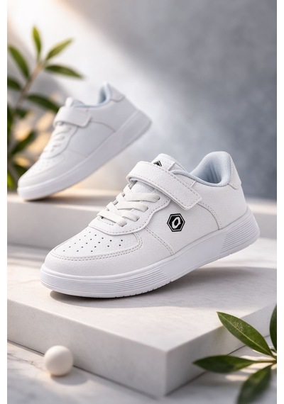Muggo Snyder Cırtlı Ve Bağcıklı Günlük Çocuk Sneaker Spor Ayakkabı Beyaz
