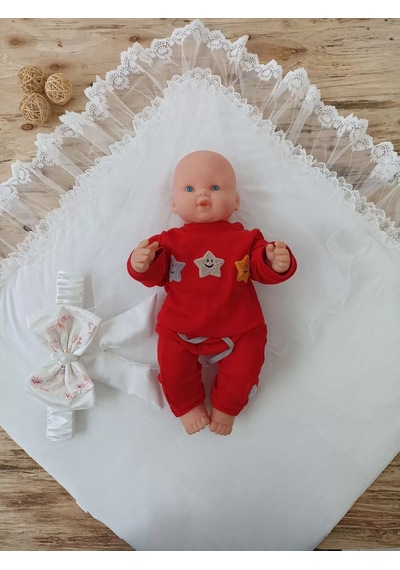 Yenidoğan Hanımeli Desenli Taç Nakışlı Delüks Kundak Bebek Battaniyesi Ekru Çok Renkli