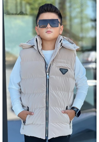 Pina Kids Erkek Çocuk Çıtçıt Kapüşonlu Nova Kumaş Şişme Yelek Ylk3026 Camel