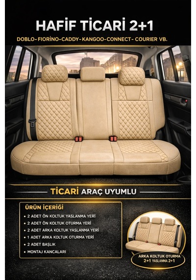 Honda City 2006-2008 2+1 Arka Sırt Oturak Uyumlu Monaco Serisi Bej Koltuk Kılıfı