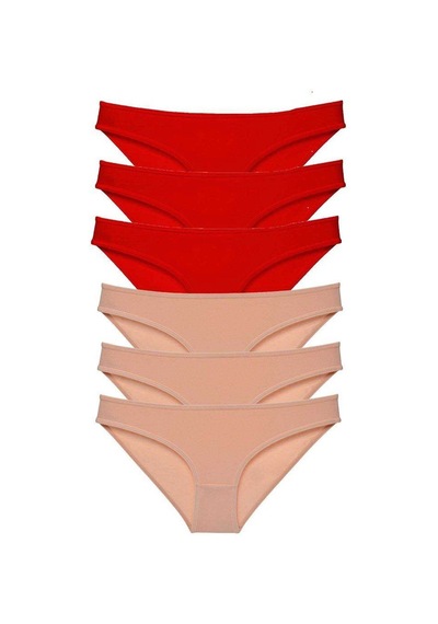 6 Adet Eko Set Likralı Kadın Slip Külot Kırmızı Ten Standart