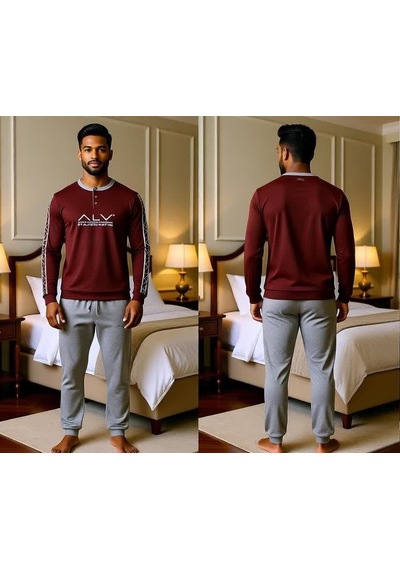 Bonbon Erkek Pamuklu Kahve Desenli Renk Pijama Takımı Al003 Kahverengi
