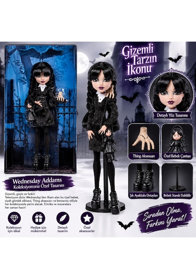 Jnj91 Monster High Wednesday Addams Bebek Siyah