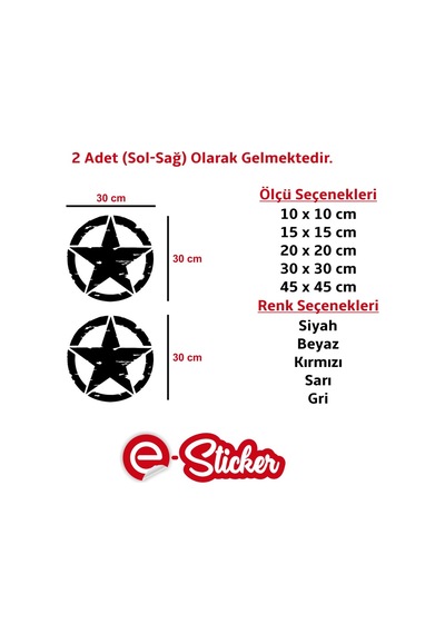 2 Adet Army Star, Askeri Yıldız Off Road Sticker (352357385)