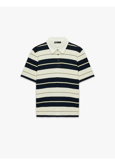 Koton Regular Fit Kısa Kollu Çizgili Polo Yaka Tişört Lacivert Çizgili 6sam10372mk