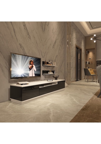 Decoraktiv Trio 4s Mdf Tv Ünitesi Tv Sehpası Beyaz - Siyah
