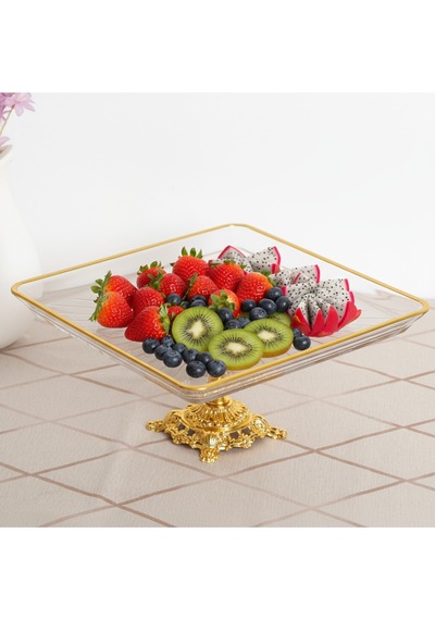 Assa Bazaar Kristal Metal Ayaklı Yaldızlı Kare Pasta Sunumluk Altın