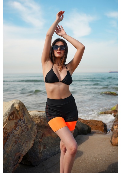 Gugus Kadın Deniz/havuz/spor İçten Taytlı Fileli Şort Turuncu