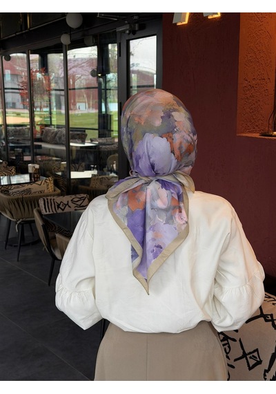 Qalortex Scarf Pamuklu Soft Roza Desen Eşarp-yağ Yeşil Yağ Yeşili