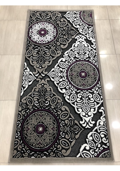 Kaşmir Halı Jade 97X200 Z009-02 Gri Mor Yolluk 2 Metre !