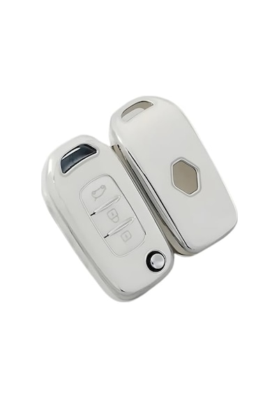 Autohan Keys Megane 4, Clio 5, Captur, Taliant, Express İçin 3 Butonlu Nano Anahtar Kılıfı, Beyaz Gümüş