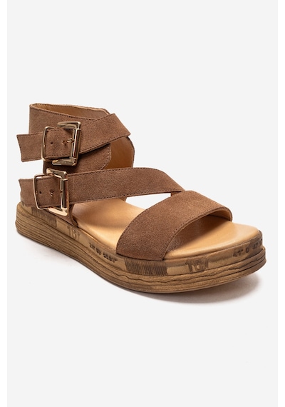Luvishoes Lorentıs Toprak Süet Hakiki Deri Çift Tokalı Kadın Sandalet